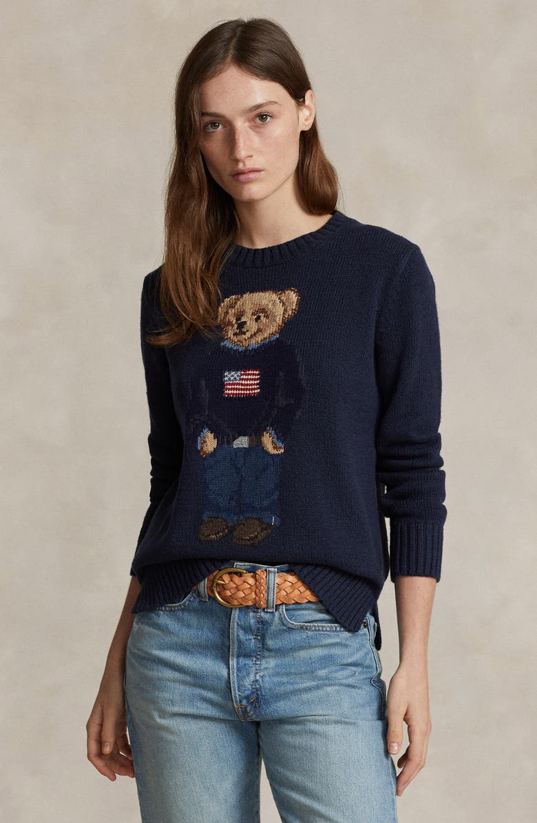Polo Ralph Lauren Bear Graphic Cotton & Linen Crewneck Sweater, Alternate, color,