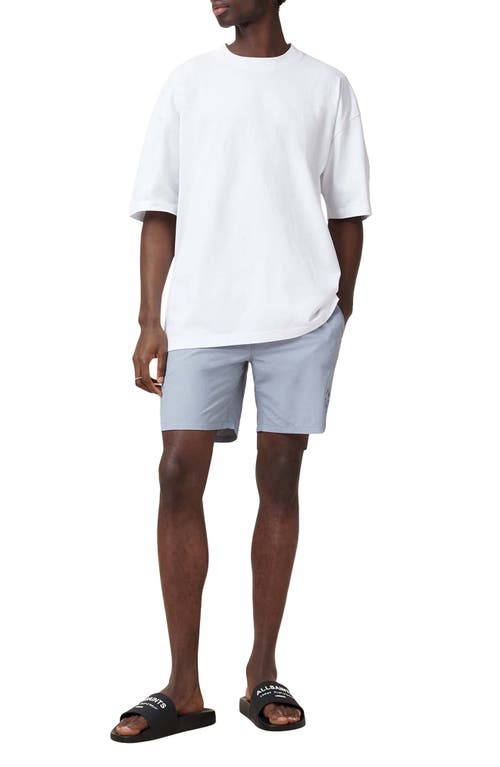 Allsaints Mens Underground Logo-print Recycled-polyamide Swim Shorts Machine Grey In Willow Blue