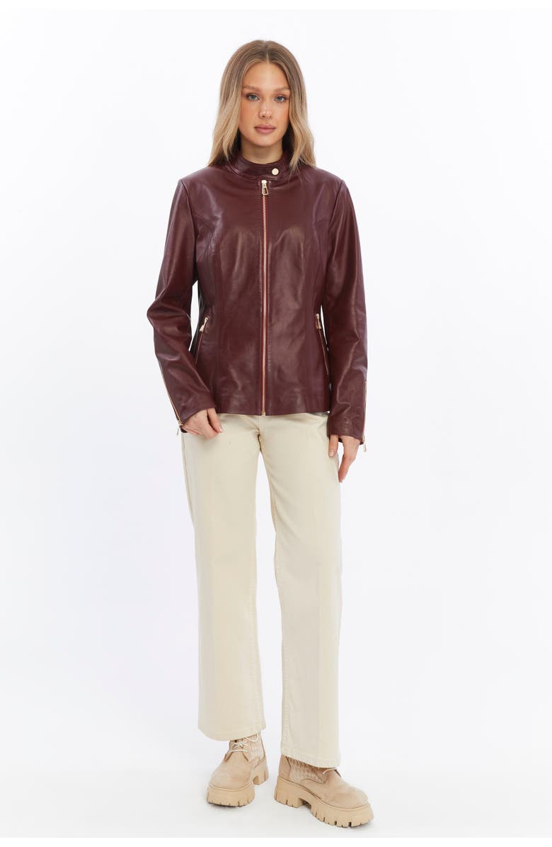 Furniq UK Elspeth Leather Jacket, Alternate, color, Black