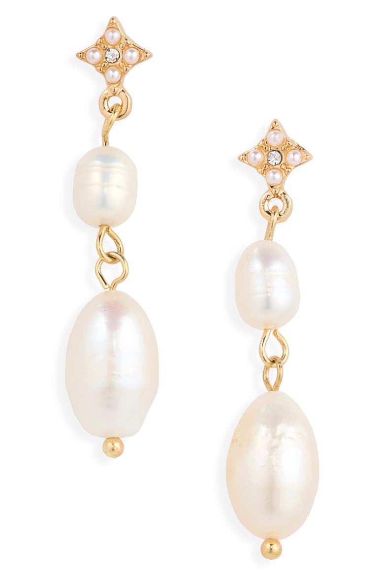 Star Freshwater Pearl Linear Drop Earrings, Main, color, IVORY