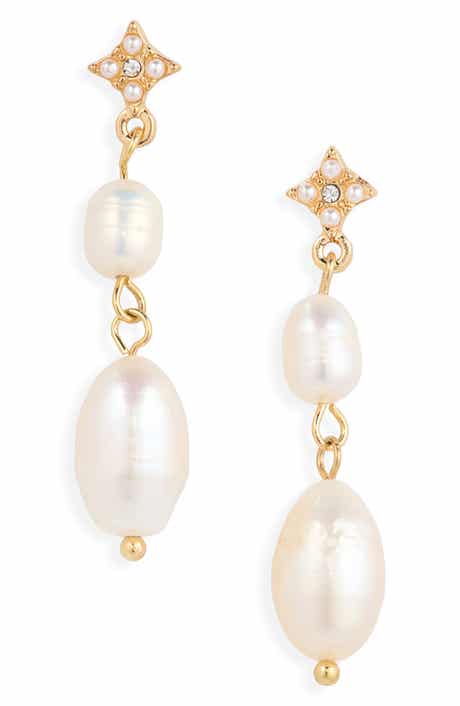 Star Freshwater Pearl Linear Drop Earrings