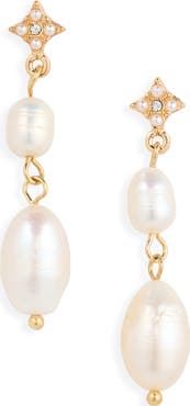 Cara Star Freshwater Pearl Linear Drop Earrings