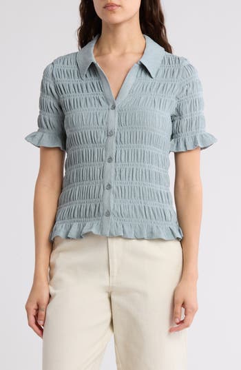 Sanctuary Smocked Short Sleeve Button-up Shirt