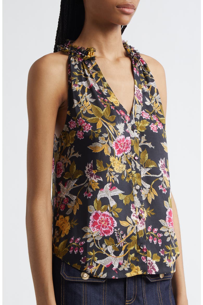 Hannah Jessie Floral Sleeveless Silk Top, Alternate, color, BLACK MULTI