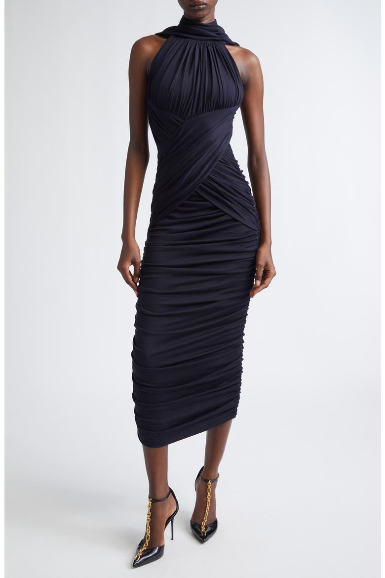 Draped Wool Jersey Midi Dress, Main, color, 6DU BLUE