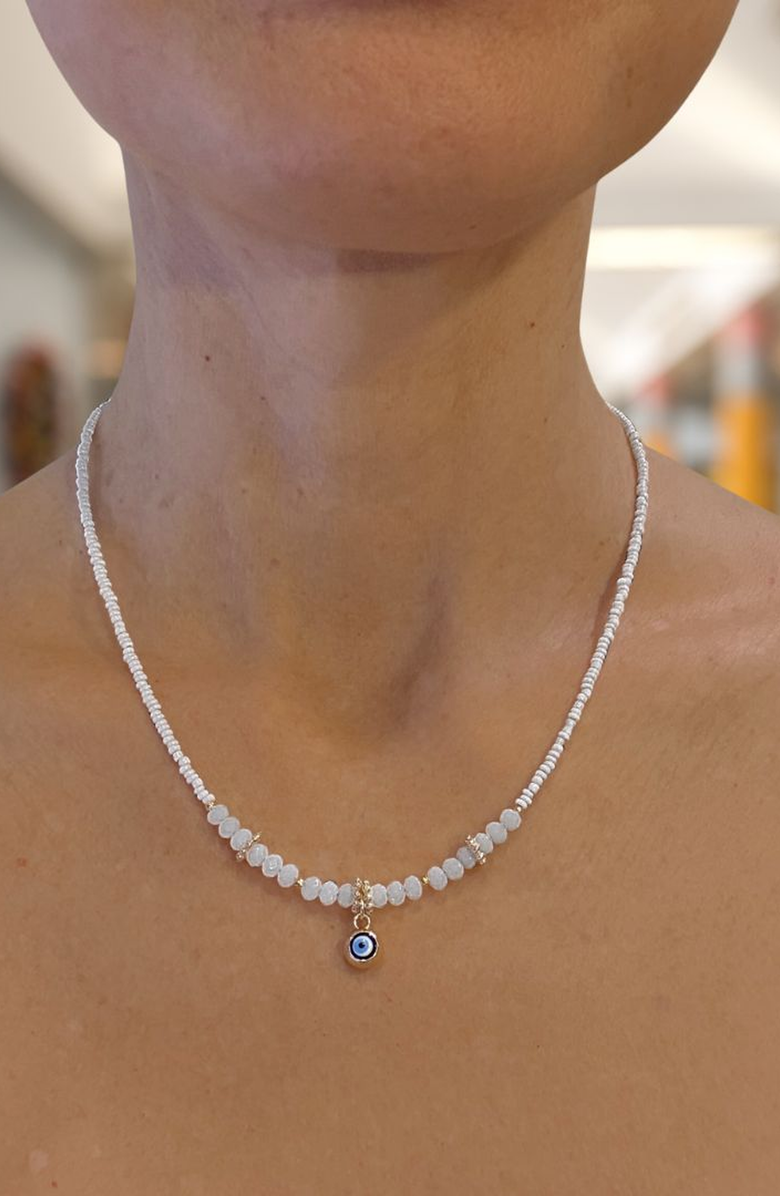 Humanist Beauty Evil Eye Charm Necklace, Alternate, color, Clear