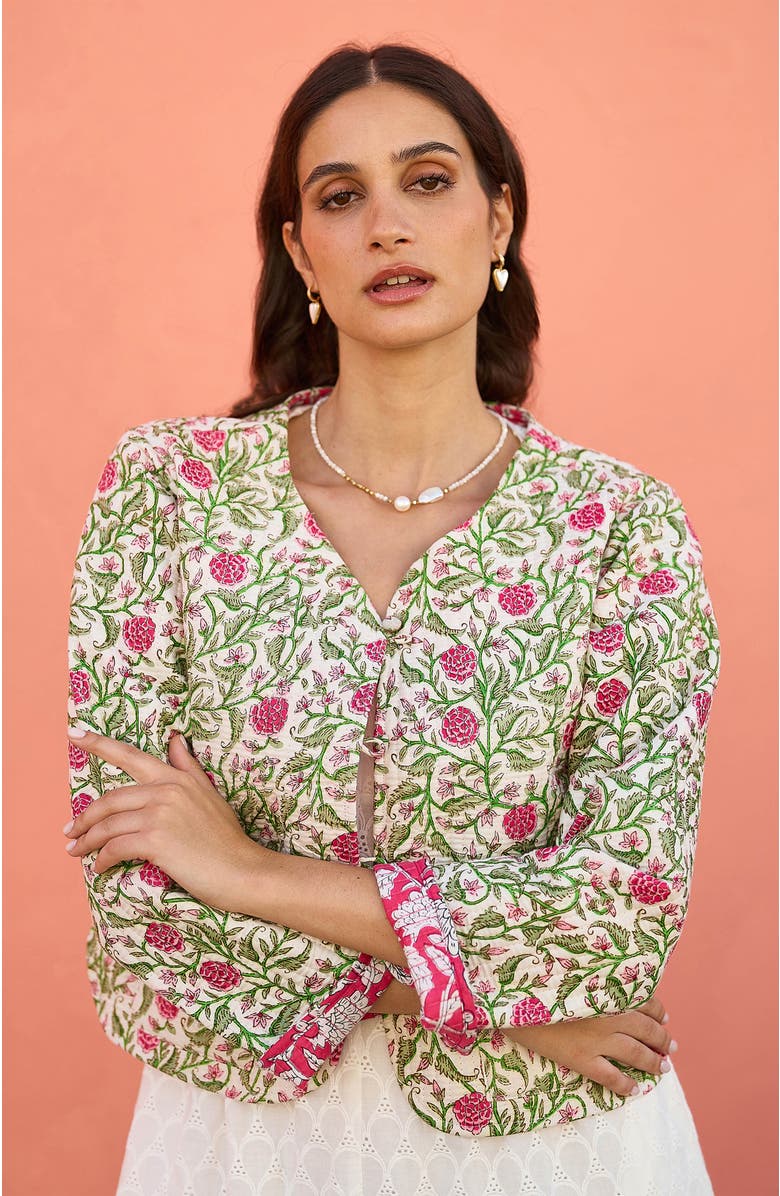 Yumi Floral Reversible Cotton Quilted Jacket, Alternate, color, White