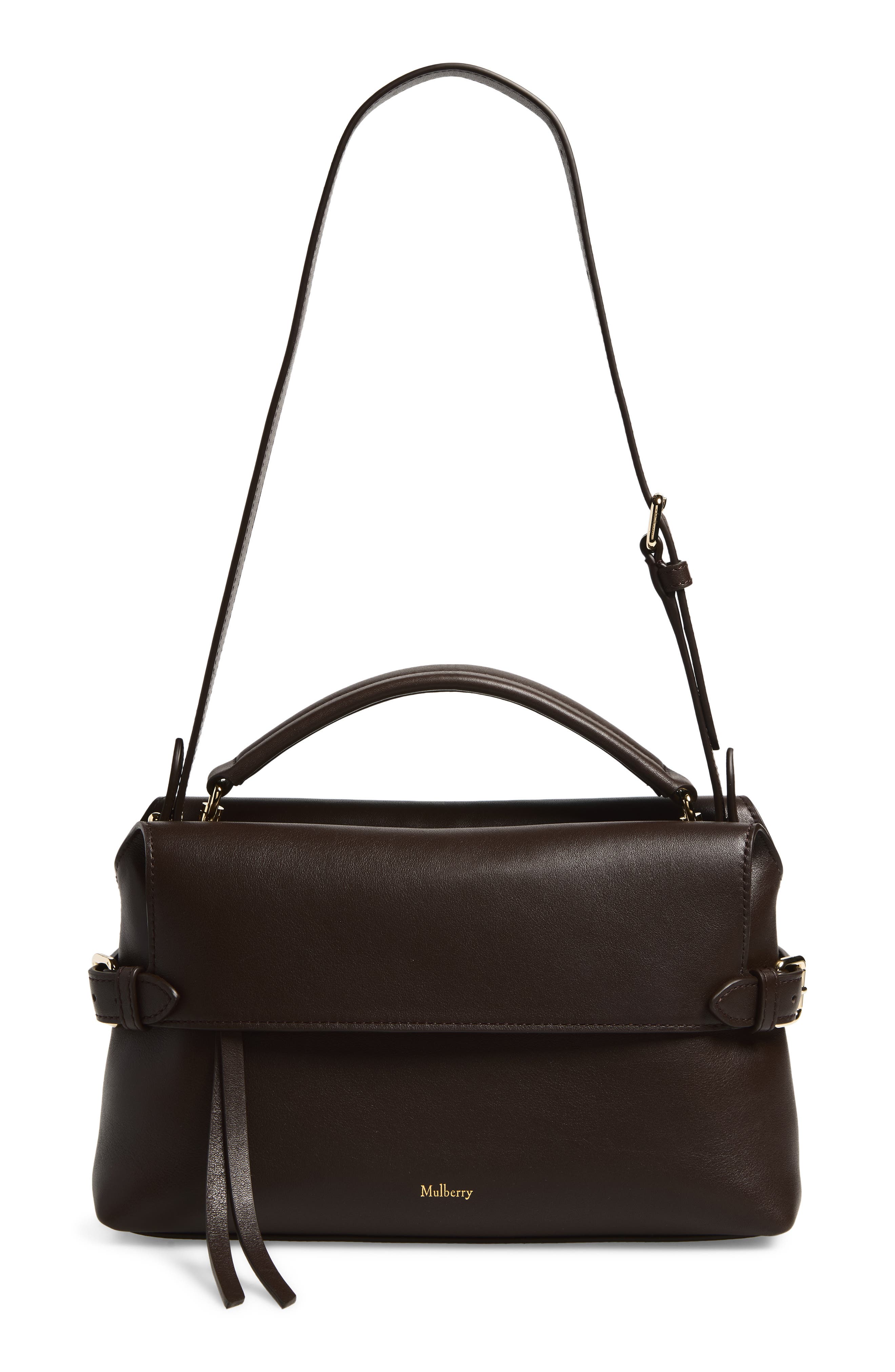 Small Stevie Leather Top Handle Bag, Alternate, color, EBONY