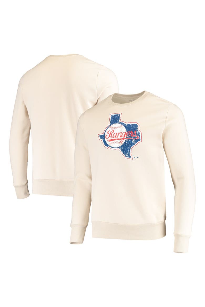 Men's Majestic Threads Oatmeal Texas Rangers Fleece Pullover Sweatshirt, Main, color, Oatmeal