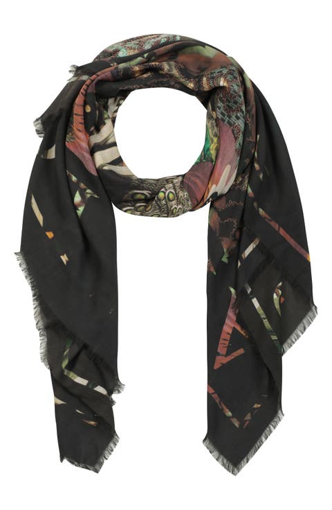 Gene Abstract Print Fringe Square Scarf