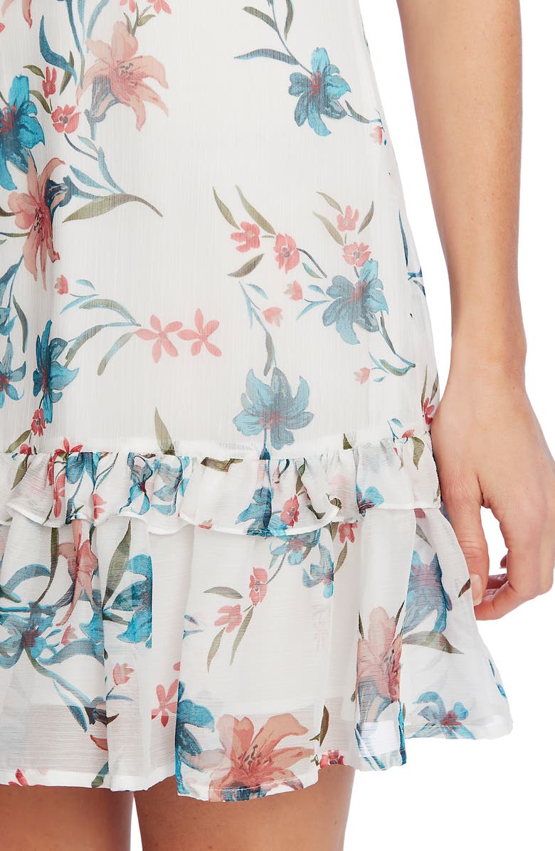 CeCe Expresive Lillies Flutter Sleeve Dress, Alternate, color, Soft Ecru
