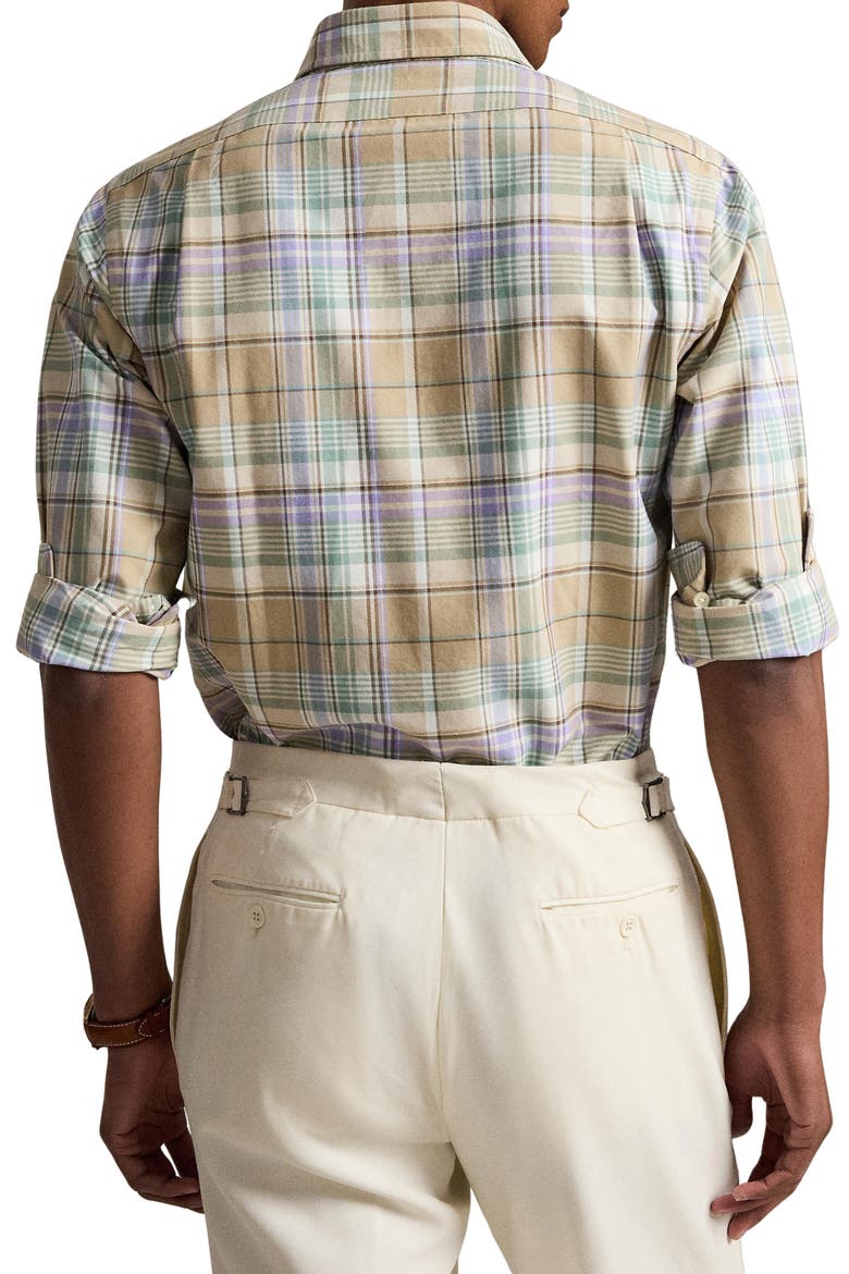 Classic Fit Plaid Linen Button-Up Oxford Shirt, Alternate, color, KHAKI FADED MINT MULTI