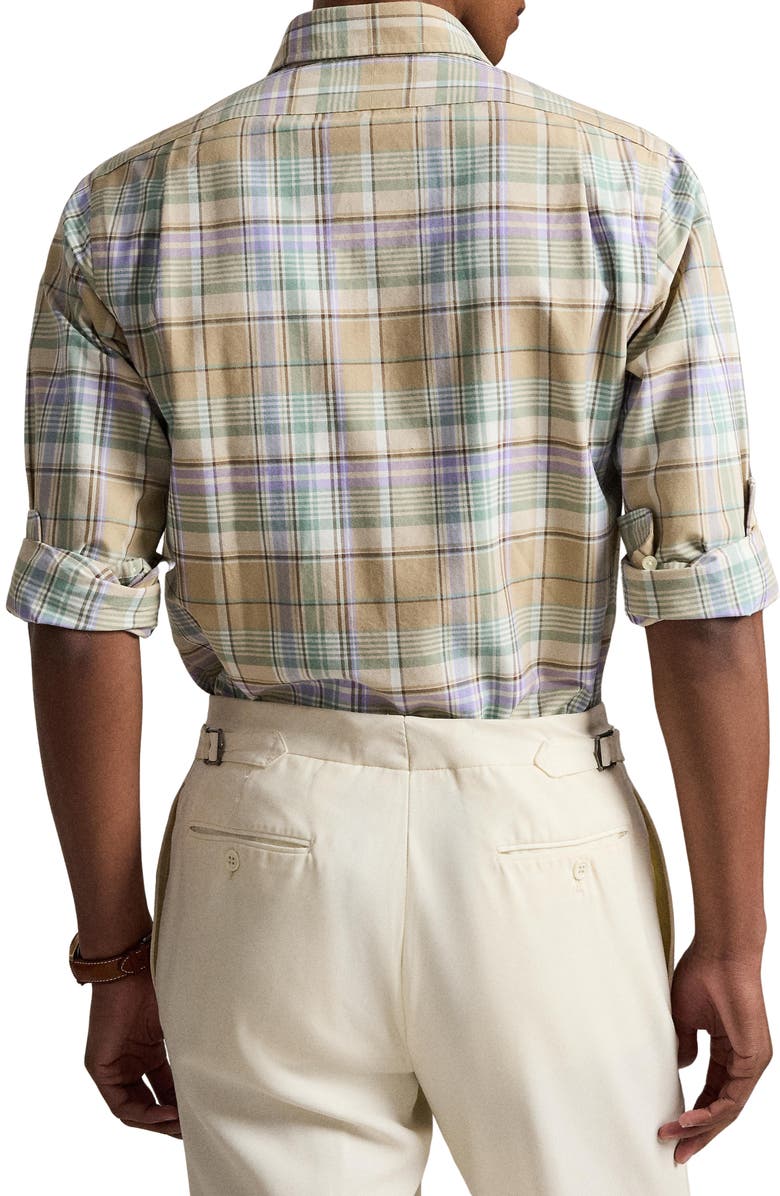 Polo Ralph Lauren Classic Fit Plaid Linen Button-Up Oxford Shirt, Alternate, color, Khaki Faded Mint Multi