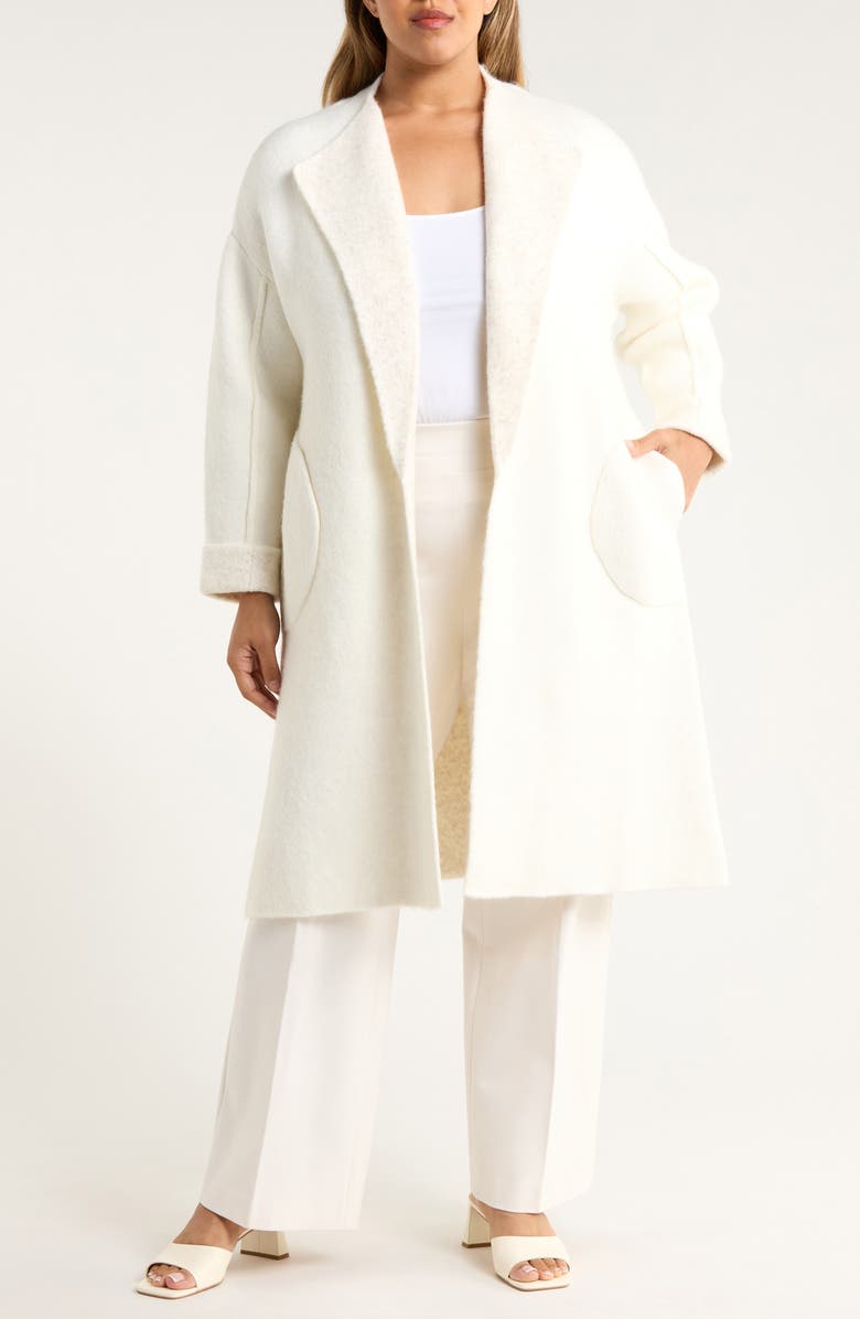 Anne Klein Wing Collar Sweater Coat, Main, color, White Dove Heather