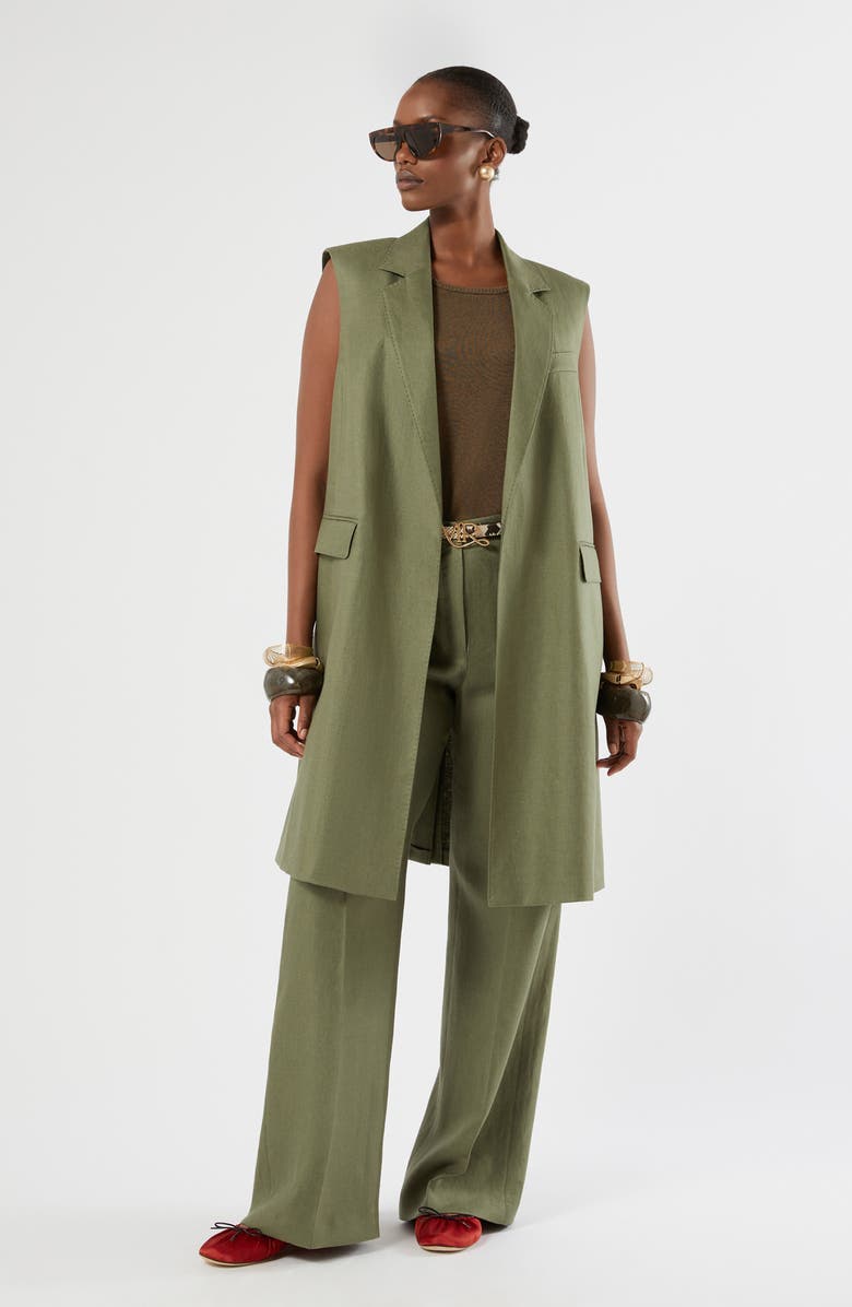 Marina Rinaldi Canapa Linen Wide Leg Pants, Alternate, color, Olive Green