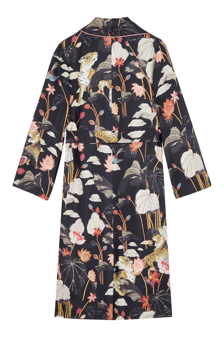 Zante Floral Print Silk Duster, Alternate, color, BLACK