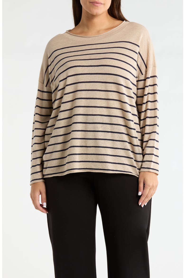 Organic Linen & Organic Cotton Crewneck Sweater, Main, color, INK
