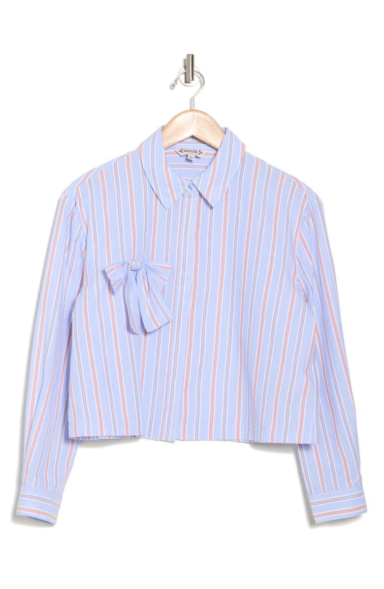 Nanette Lepore Stripe Bow Poplin Button-Up Shirt, Alternate, color, Blue/ White Stripe