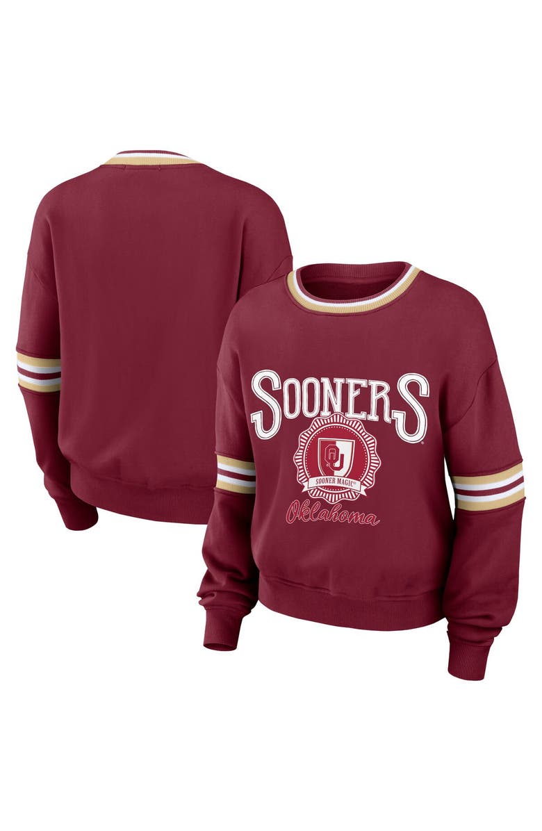 WEAR by Erin Andrews Women's WEAR by Erin Andrews Crimson Oklahoma Sooners Vintage Pullover Sweatshirt, Alternate, color,