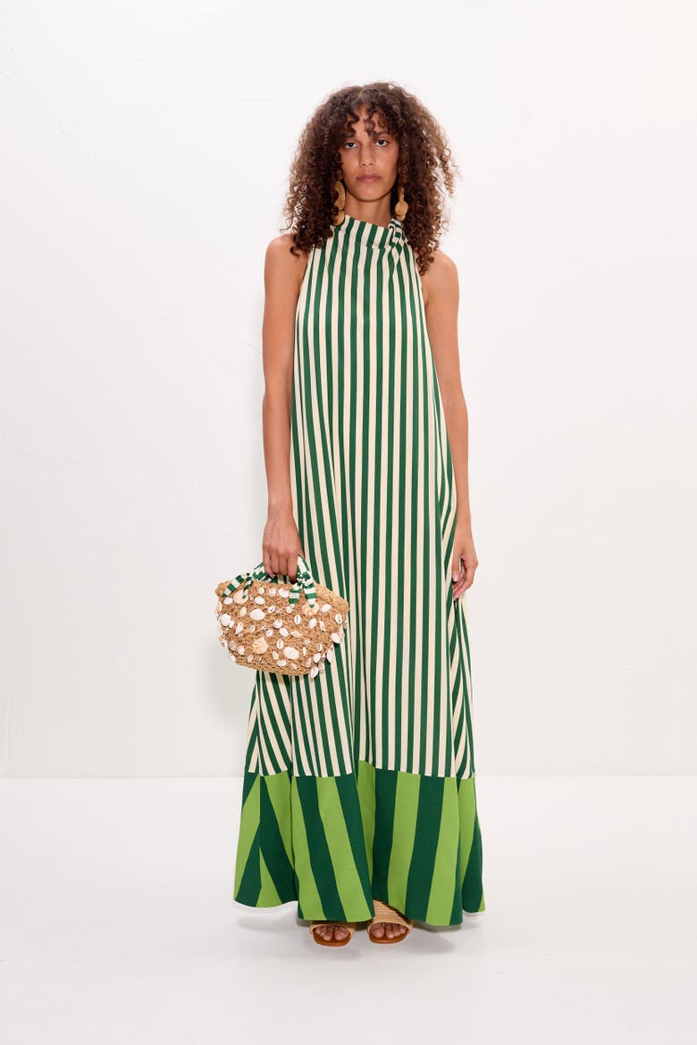 Mona Crepe Dress, Alternate, color, Green Stripe Combo