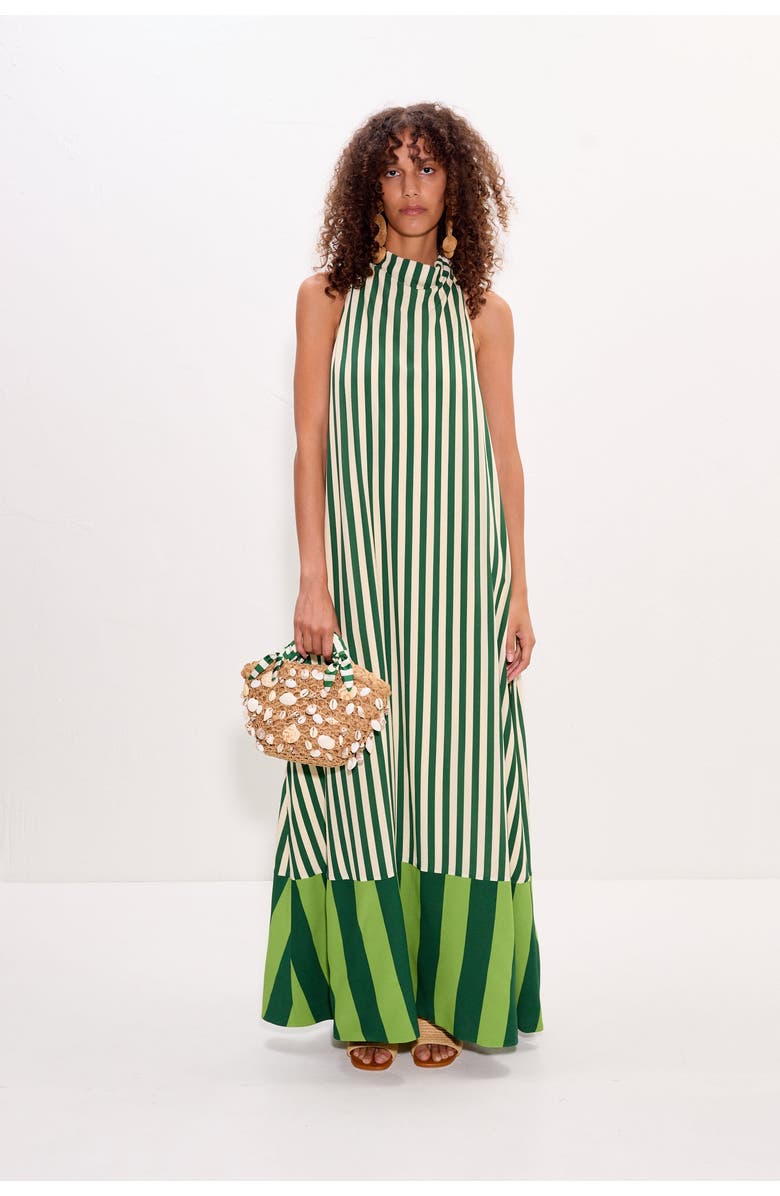 SIMONMILLER EMBELLISHED SHELLY BAG WITH SCARF HANDLE, Alternate, color, Natural/Green Stripe