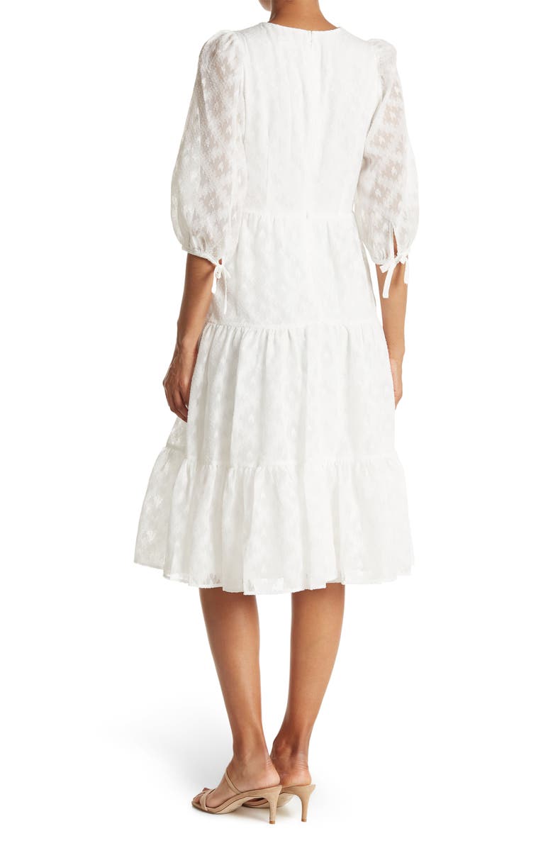 Calvin Klein Geometric Print Ruffle Hem Midi Dress, Alternate, color, 