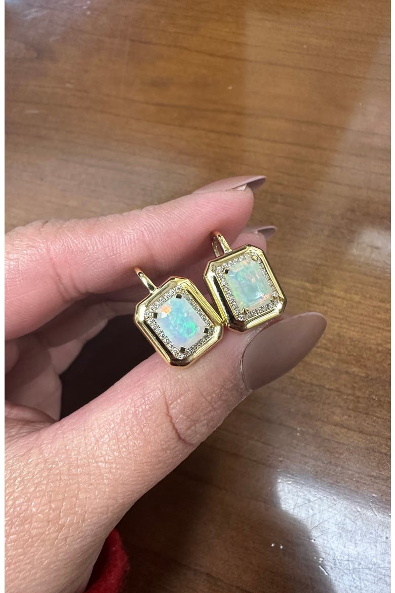 Emerald Cut Opal & Diamond Drop Earrings, Alternate, color, WHITE OPAQUE