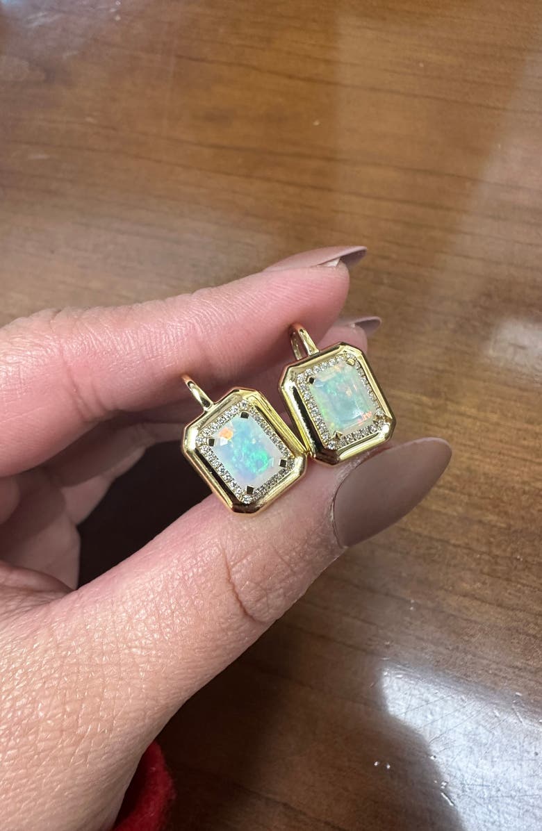 GOSHWARA Emerald Cut Opal & Diamond Drop Earrings, Alternate, color, White Opaque
