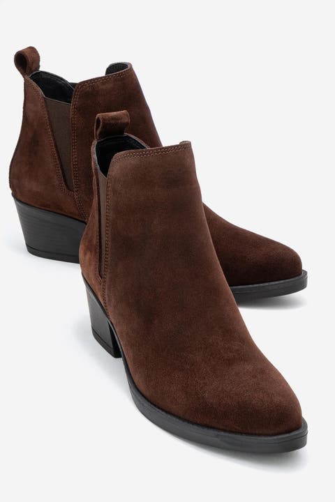 Dovena Leather Block Heel Ankle Boot (Women)