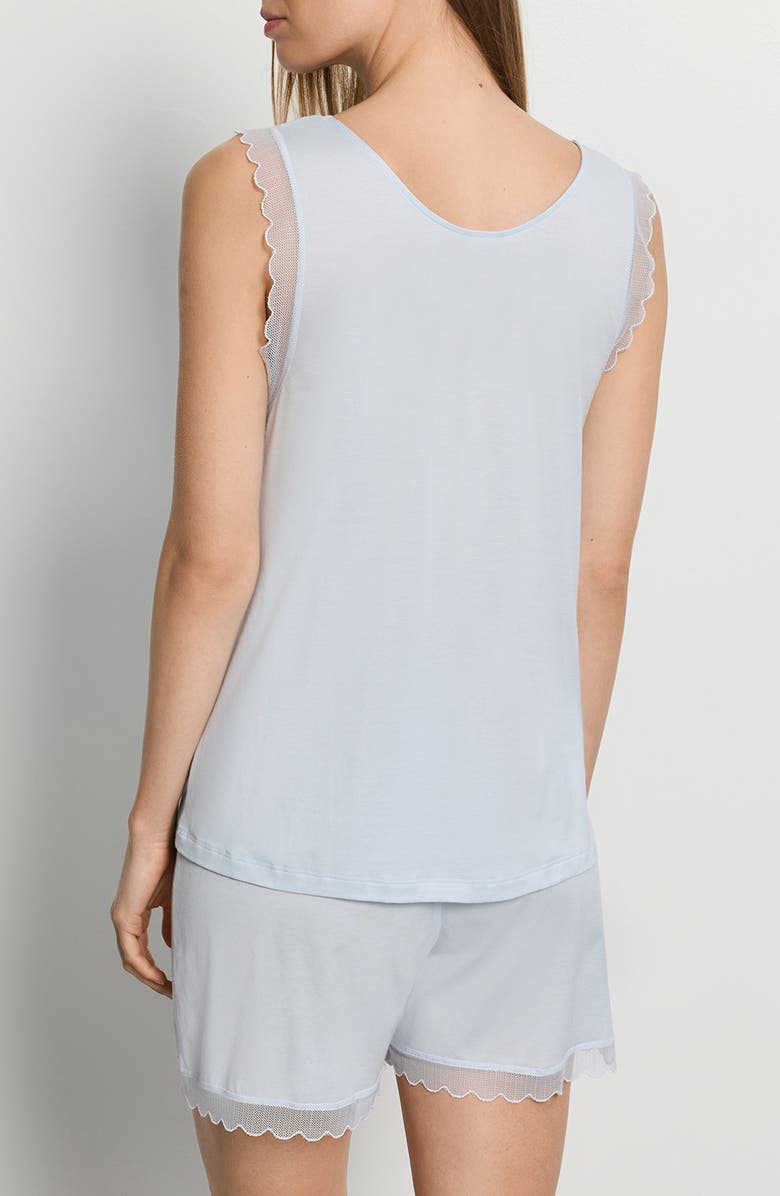 Hanro Inya Lace Detail Mercerized Cotton Short Pajamas, Alternate, color, Watery Blue