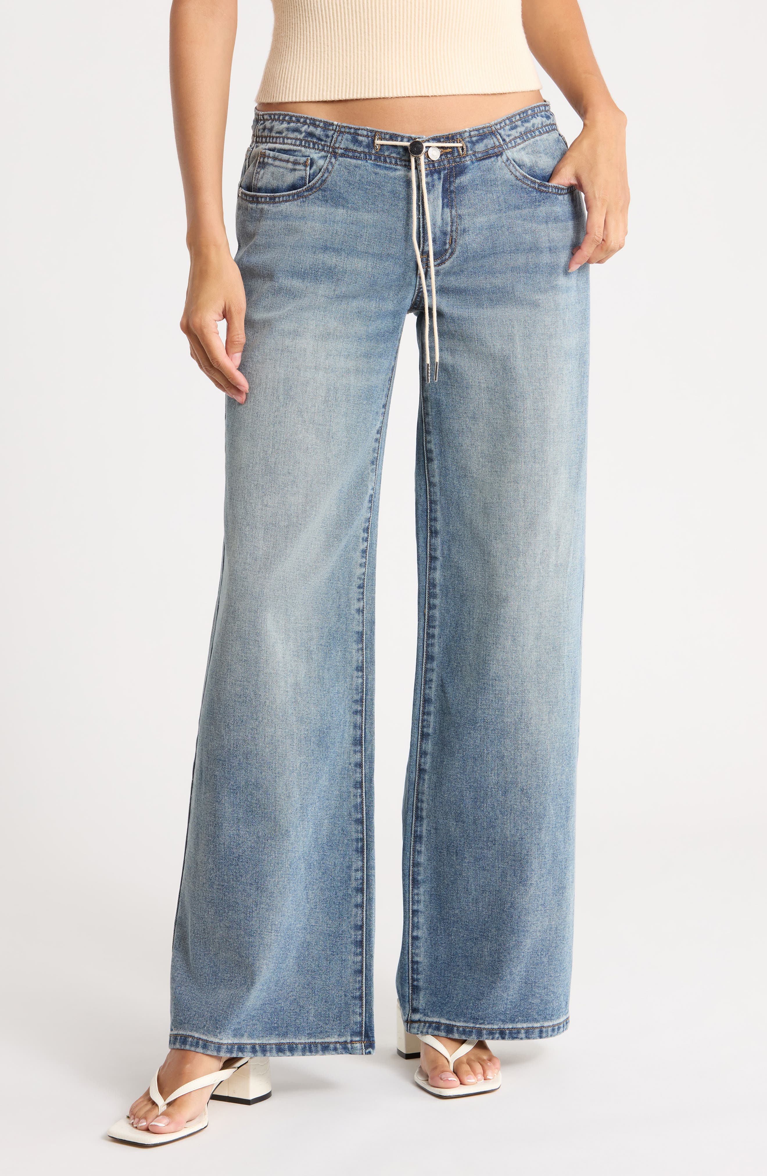 Low Rise Drawstring Wide Leg Jeans