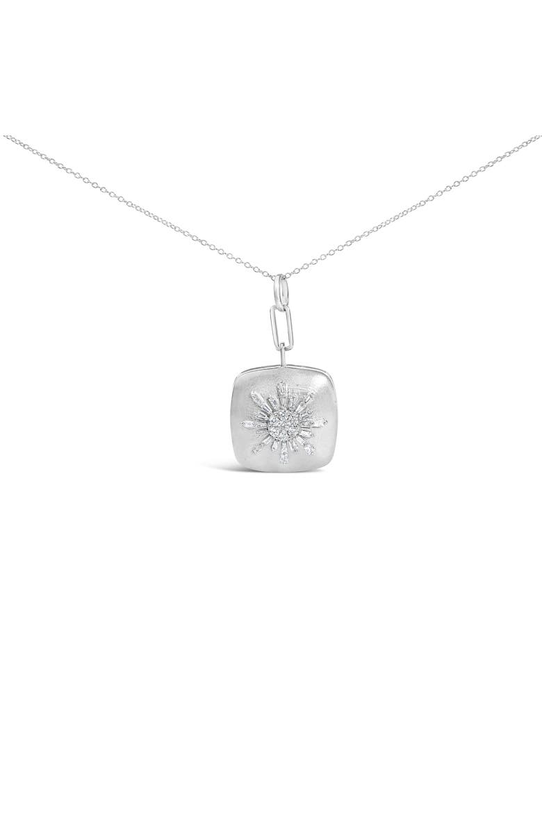 Sterling Silver 1/2 Cttw Diamond Sunburst Medallion Pendant Necklace, Main, color, Silver