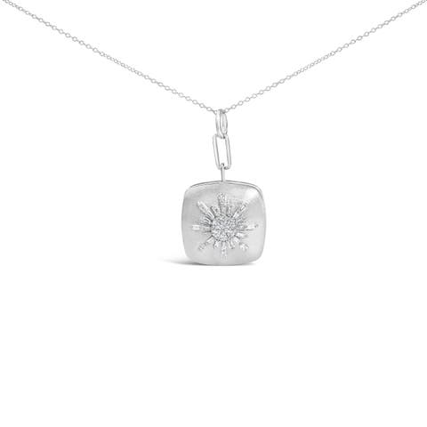 Sterling Silver 1/2 Cttw Diamond Sunburst Medallion Pendant Necklace
