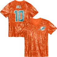 Outerstuff Girls Youth Tyreek Hill Orange Miami Dolphins Sequin V-Neck Fashion Jersey