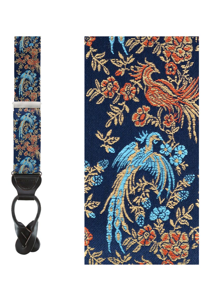 Bird of Prosperity Silk Suspenders, Alternate, color, NAVY