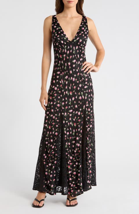 Genevieve Ditsy Floral Plunge Neck Midi Dress