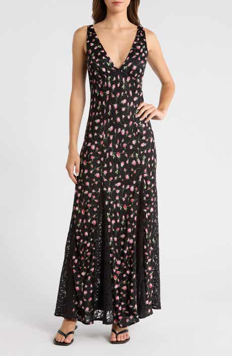 Genevieve Ditsy Floral Plunge Neck Midi Dress