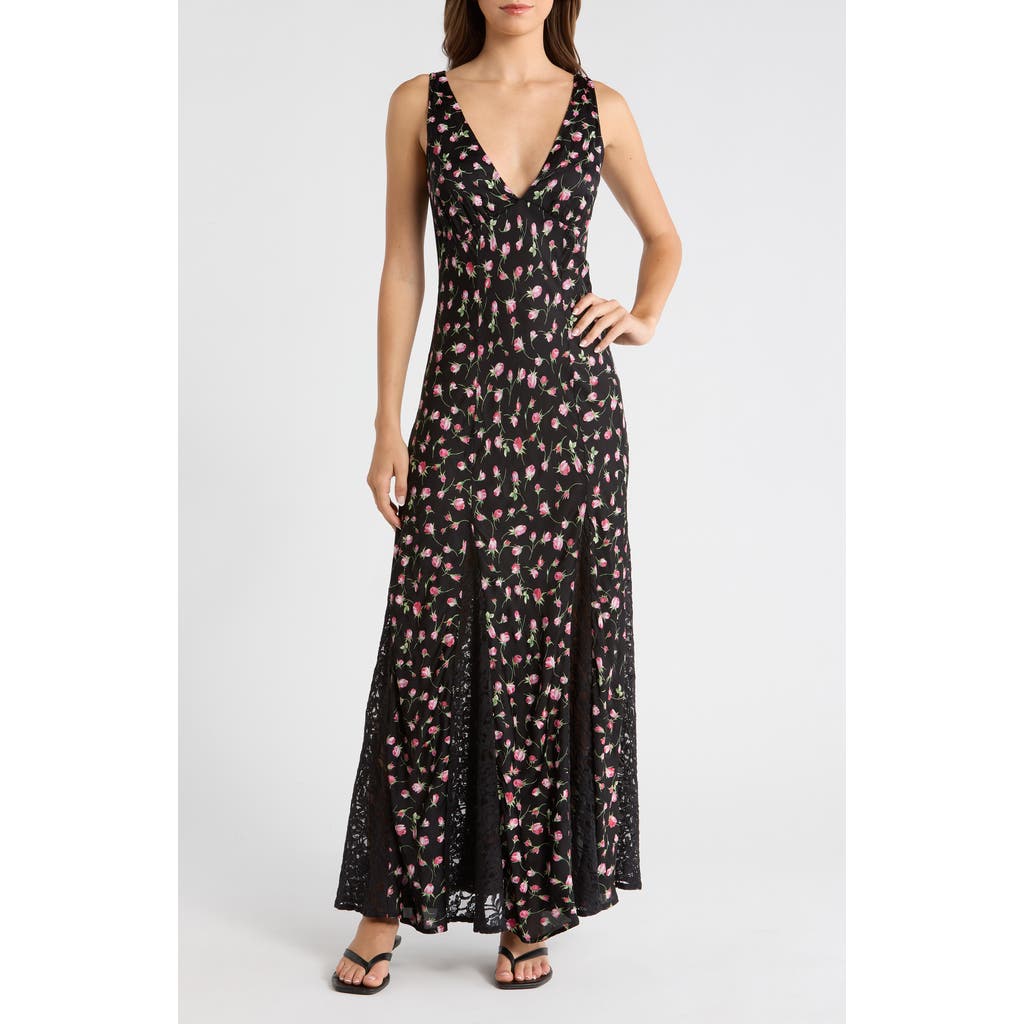 Damson Madder Genevieve Ditsy Floral Plunge Neck Midi Dress in Rose at Nordstrom, Size 4