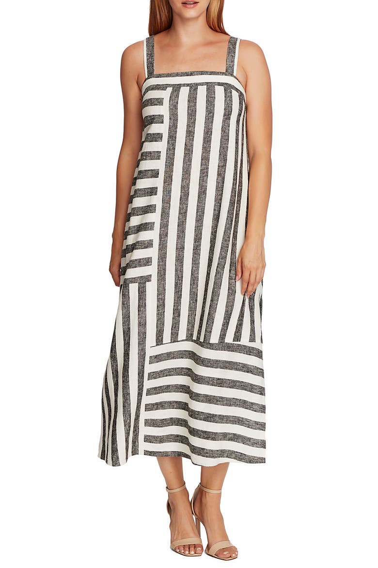 Stripe Linen Blend Sundress, Main, color, RICH BLACK