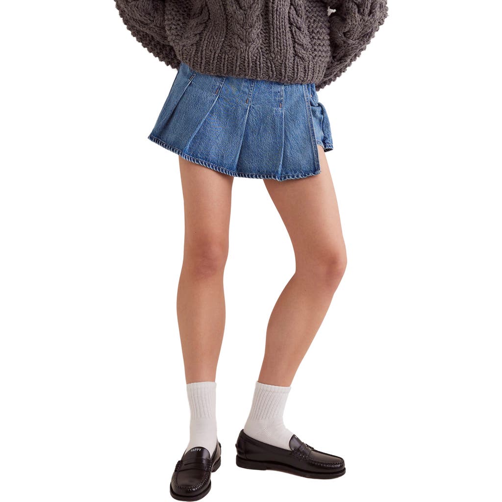 Free People Madison Ave Denim Mini Skirt In Bella Blue