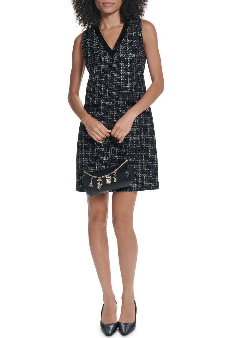 Sequin Tweed Sleeveless Shift Minidress, Alternate, color, BLACK/ GOLD MULTI