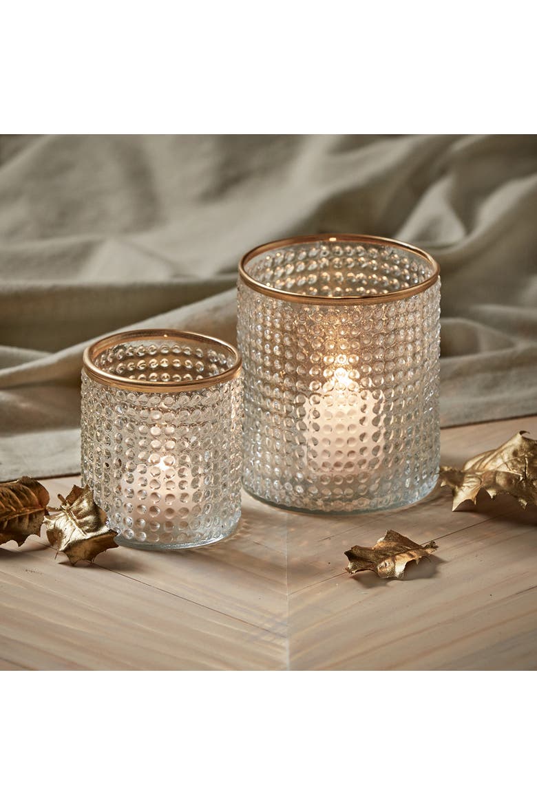 Luminous Bubble Textured Clear Glass Tealight Holder, Alternate, color, White