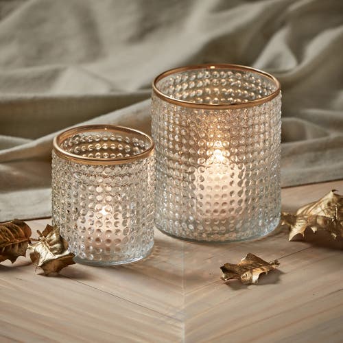 Tag Luminous Bubble Textured Clear Glass Tealight Holder In Transparent