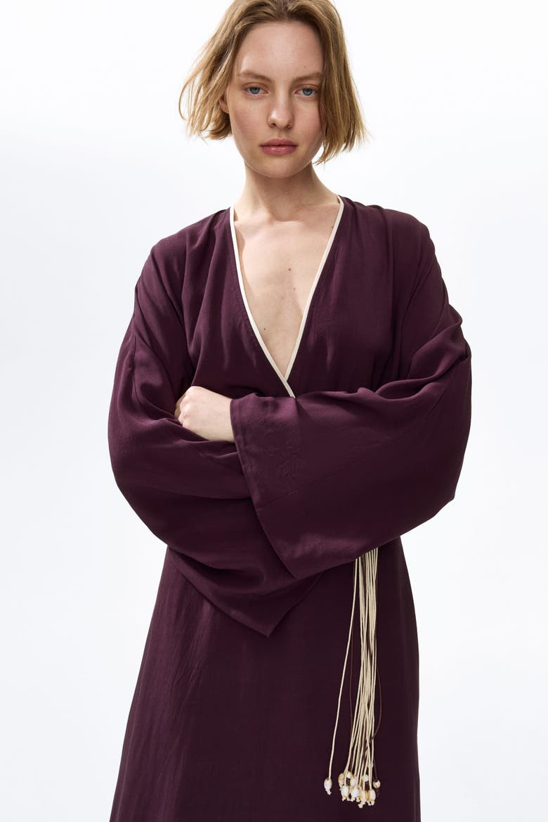 Belted Viscose Dress, Alternate, color, Dark plum purple