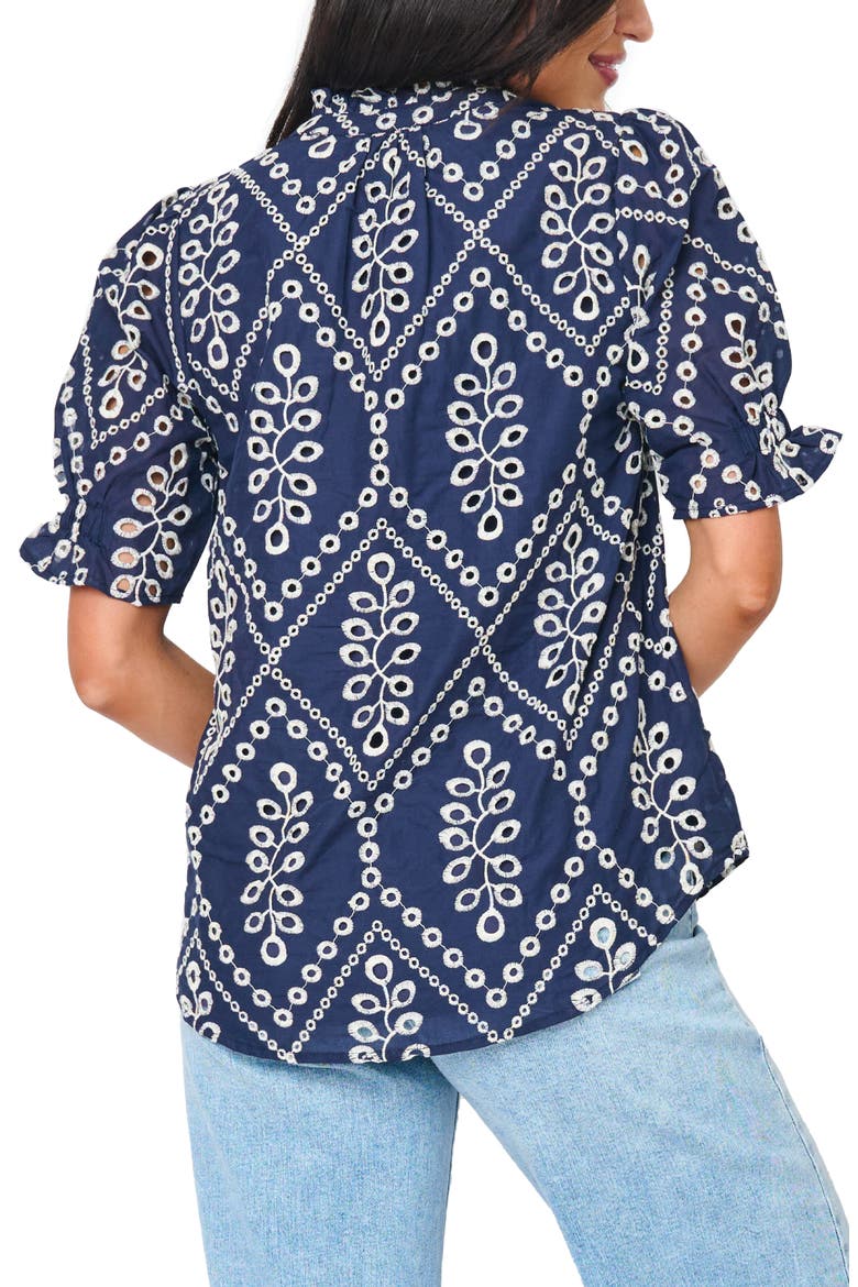 Dianthus Puff Sleeve Cotton Top, Alternate, color, NAVY EYELET