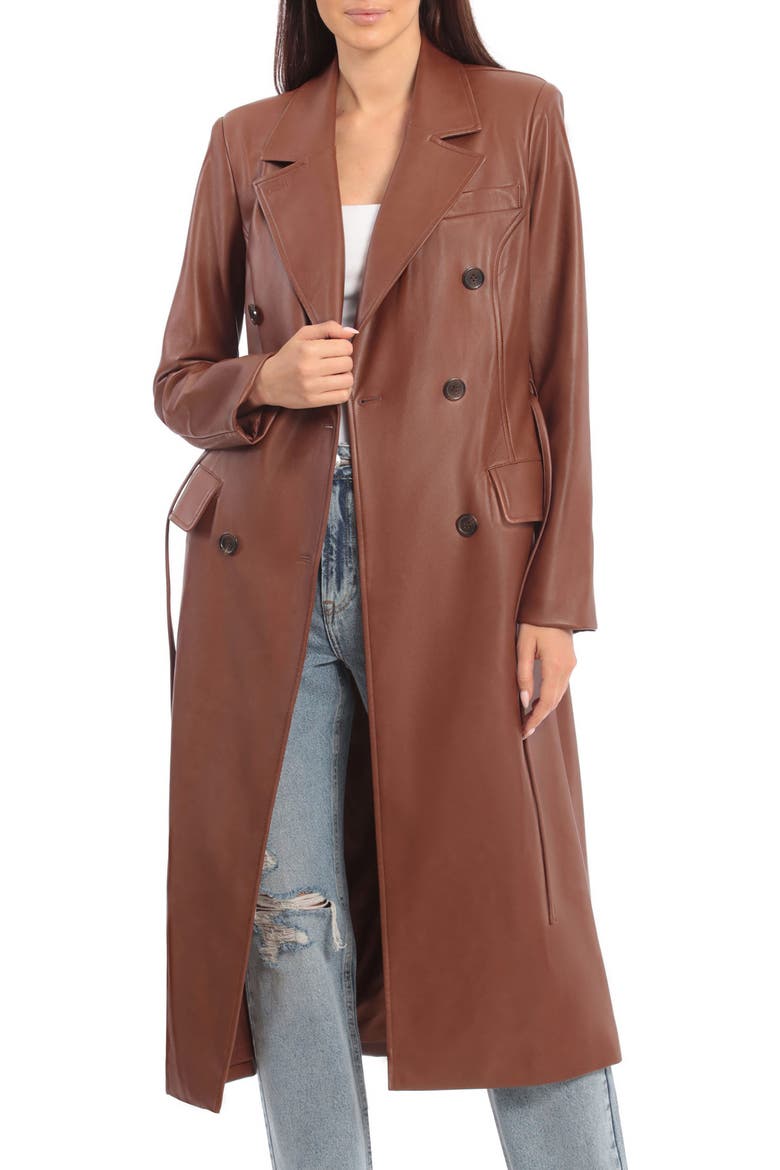 Faux Leather Trench Coat, Main, color, SIENNA