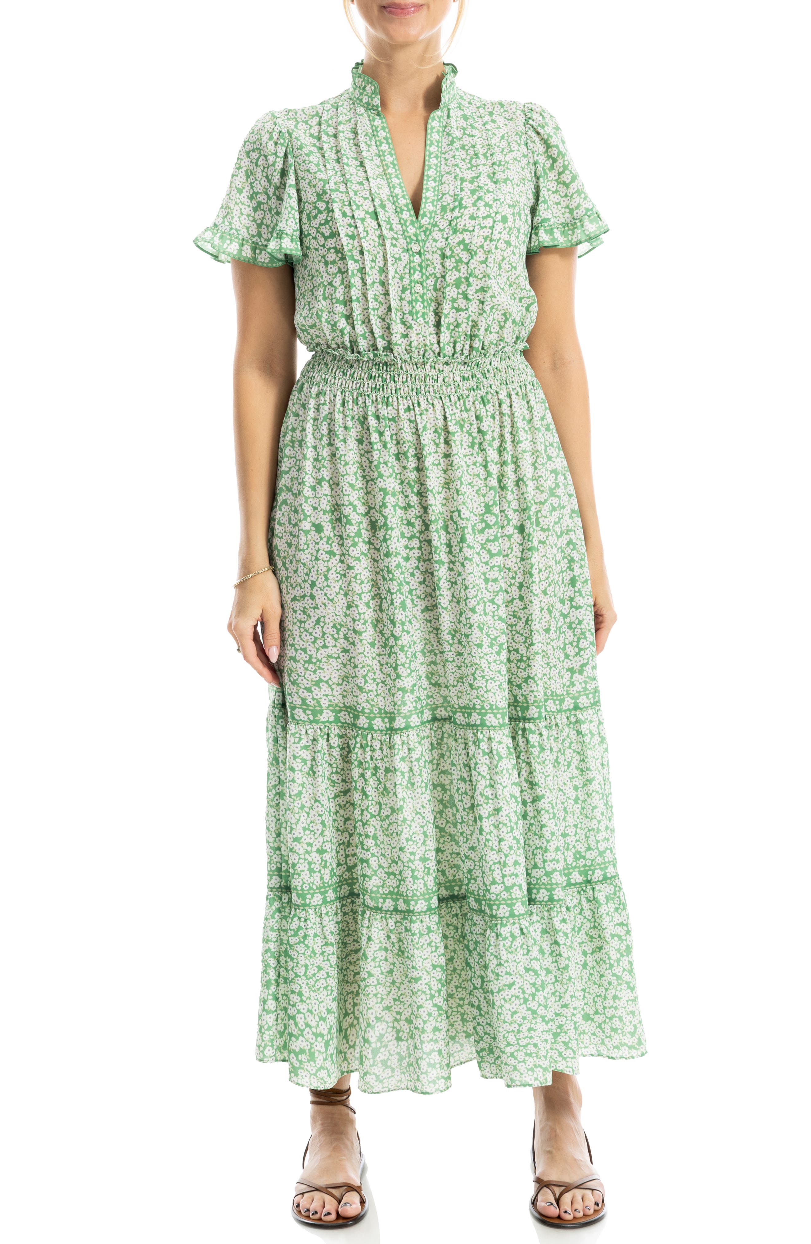 Smocked Flutter Sleeve Maxi Dress - image 5