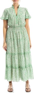 MAX STUDIO Smocked Flutter Sleeve Maxi Dress