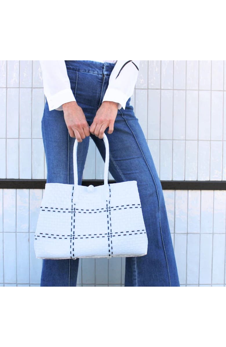 Sarah Stewart The Midi Piper Handwoven Tote Recycled Plastic, Alternate, color, White Checker