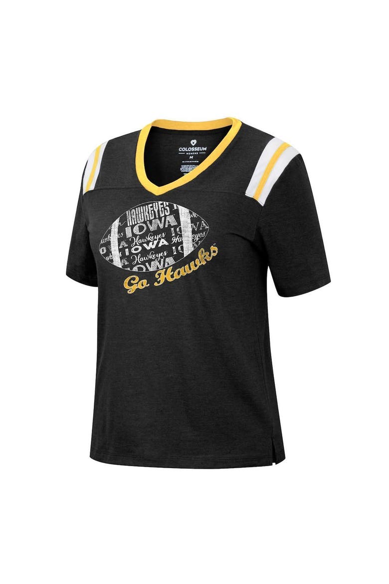 Women's Colosseum Heathered Black Iowa Hawkeyes 15 Min Early Football V-Neck T-Shirt, Alternate, color, Heather Black